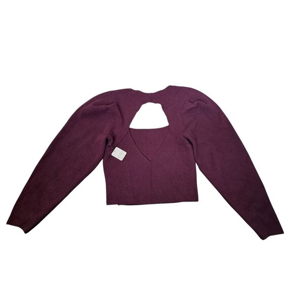Free People Women Medium Burgundy Long-Sleeve Cutout Ribbed Knit Sweater NWT - Picture 5 of 7